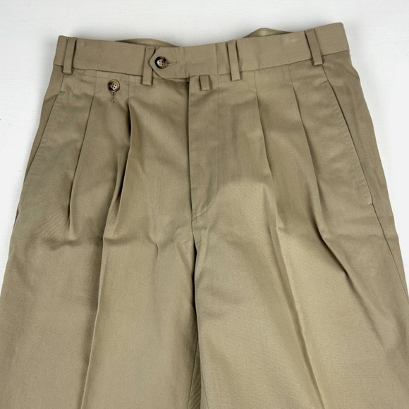 Faconnable Mens Pleated Cotton Khaki Pants Tan Size 40 Designer Trousers - Picture 1 of 12